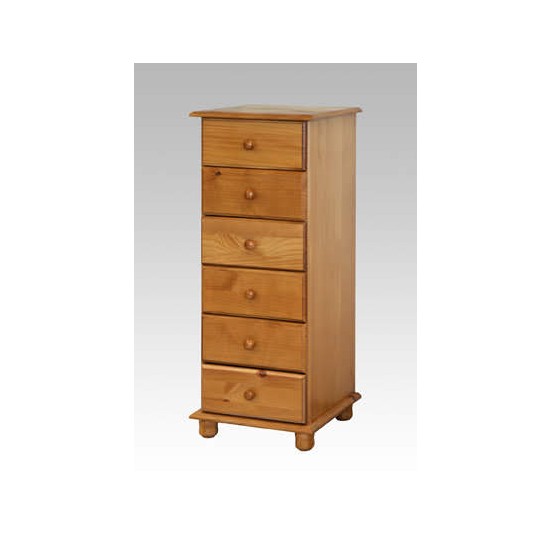 Pine tall six drawer narrow chest